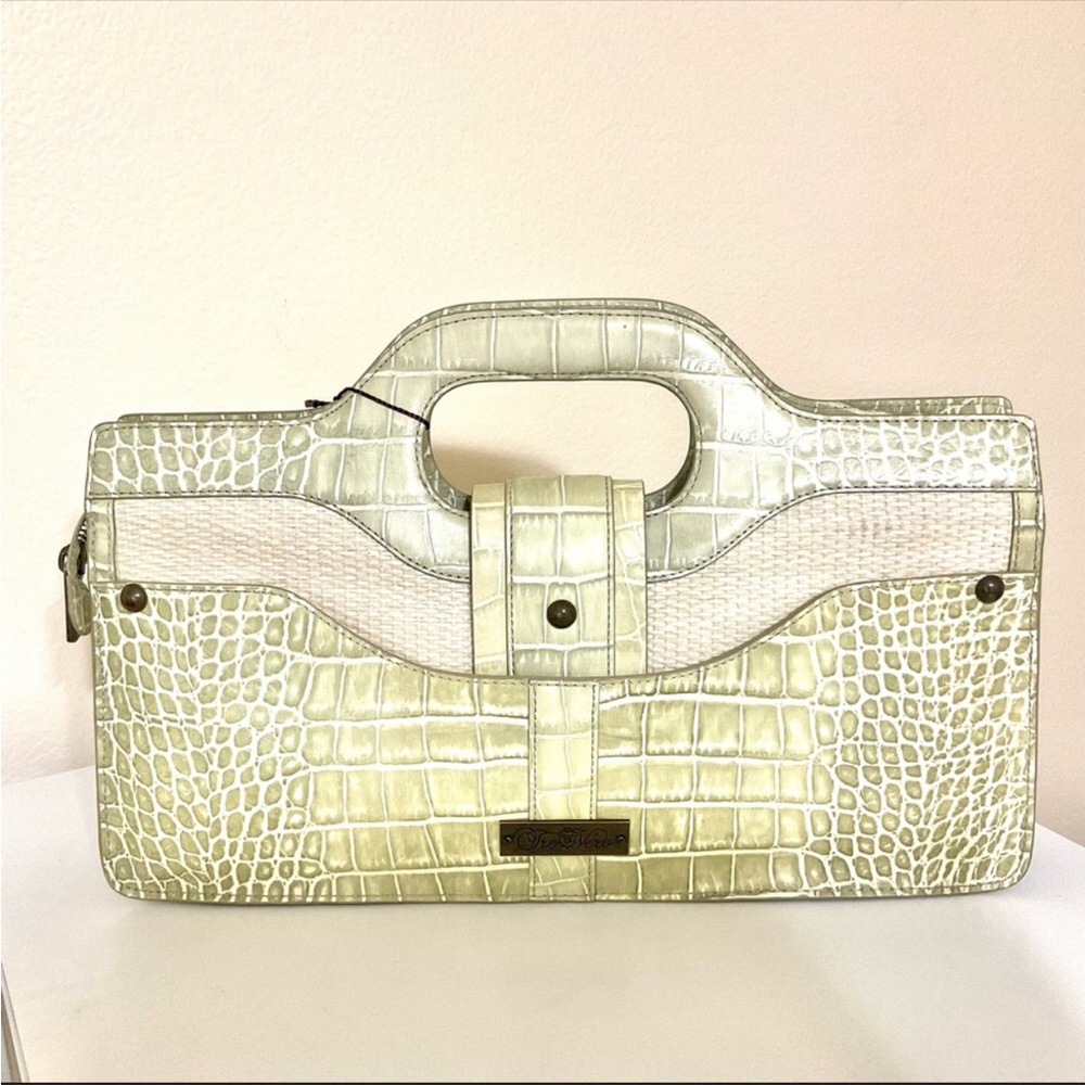 Tre Vero Straw Leather Satchel Handbag Pale Green